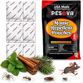 Mouse Repellent Pouches, Peppermint Cinnamon Cedarwood Oil Repellent, Natural Rodent Spider Ant Roach Deterrent for Car RV Garage Closet Basement Boat Shed Attic(6 Pouches)
