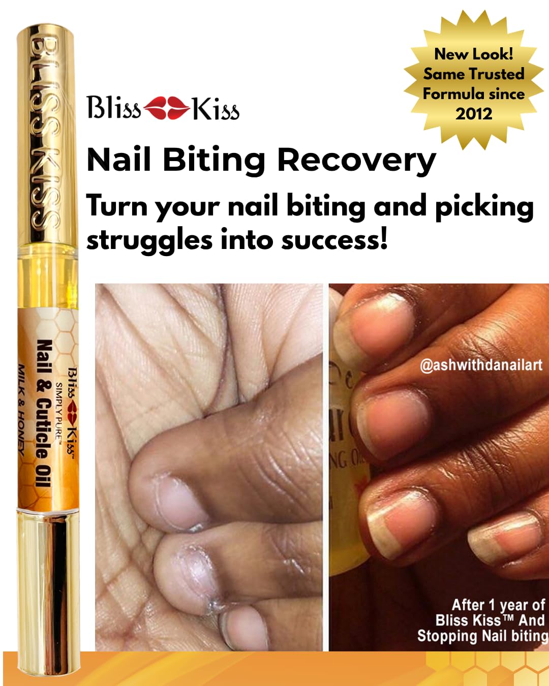 Bliss Kiss | 1 Milk & Honey | Nail Oil Cuticle Pen w/Vitamin E & Jojoba⏤Nail Strengthener Nail Growth Serum for Brittle Peeling Breaking Thin Nails