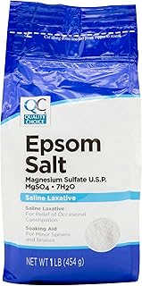 Quality Choice Epsom Salt, Magnesium Sulfate, Soaking Solution for Aches, Pains, Sprains or Bruises. Dual Purpose as Saline Laxative When Dissolved in A Drink as Instructed. 1 Pound Bag.
