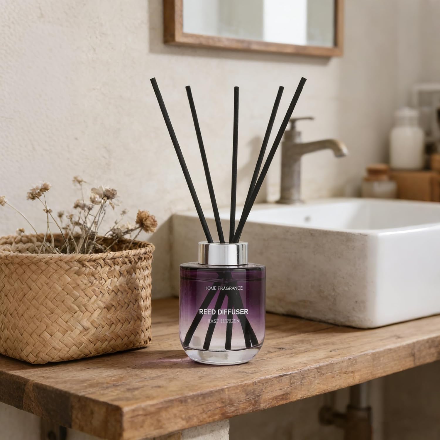 Reed Diffuser Set 5.07oz (150ml) Rose Scented Diffuser Oils with 6 Diffuser Sticks Bathroom Shelf Decor & Air Freshener House Bedroom Office Decor