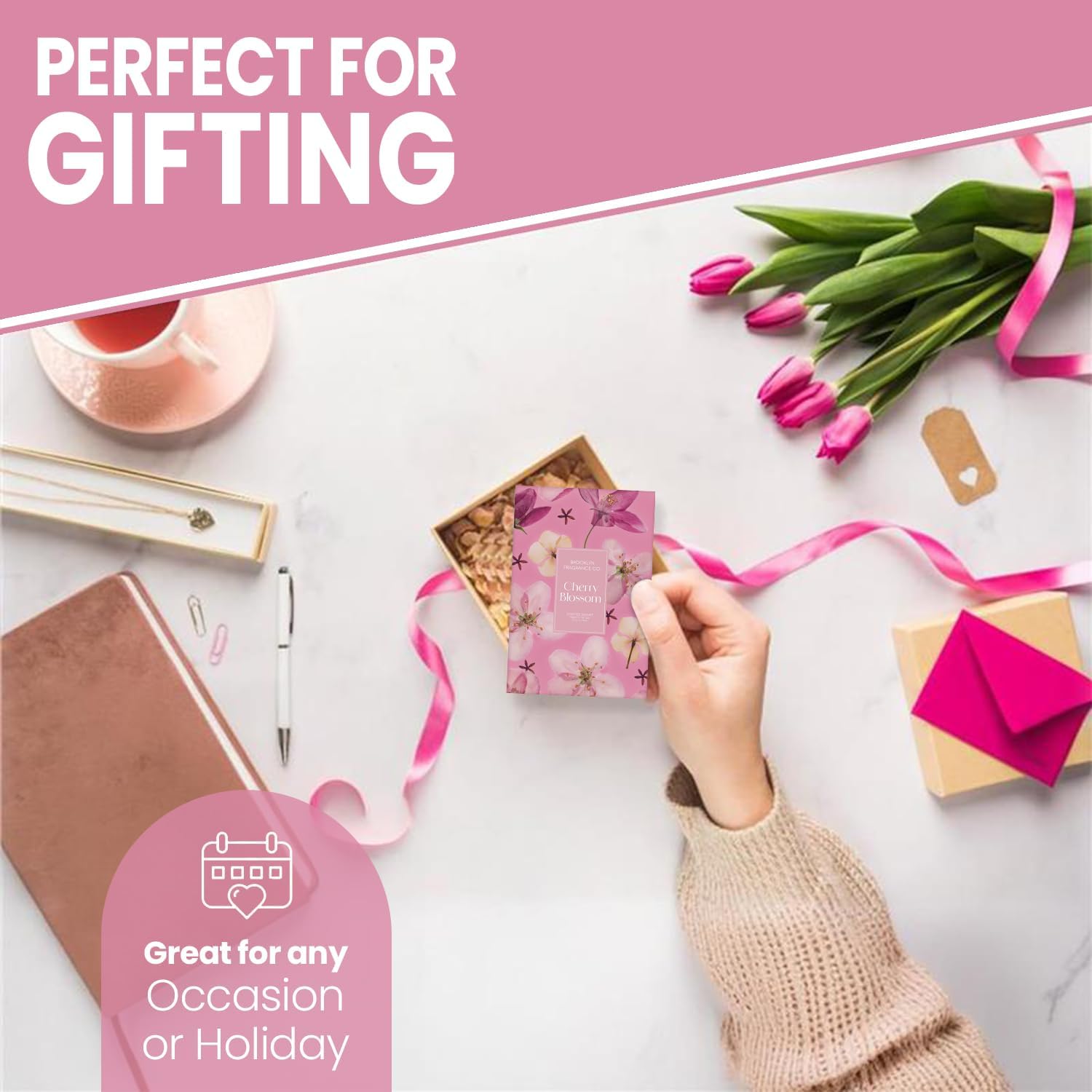 Brooklyn Fragrance Co. Spring Florals Sachet Bags – Cherry Blossom Scented Pouches – Perfect Aroma for Drawers, Closets, Cars and Bathrooms – Long-Lasting Fresh Scent Sachets (6- Pack)