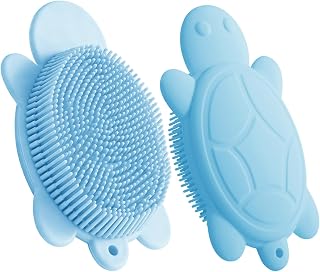 Baby Shower Brush,Kids Silicone Body and Back Exfoliating Mitt - Soft Bristles, Gentle Exfoliation, Cute Turtle Design Makes Children Love Bathing(Wathet)