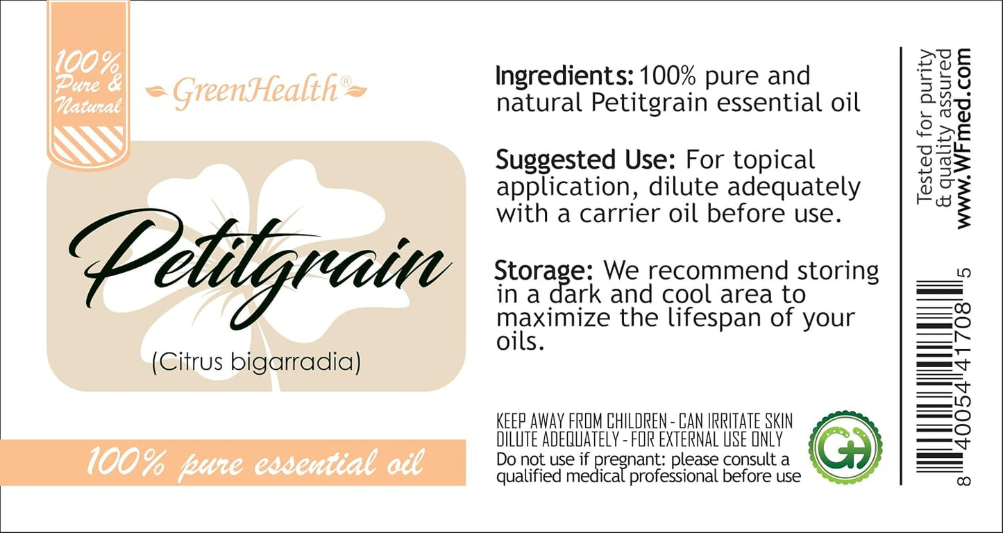 GreenHealth Petitgrain Essential Oil - 4 fl oz (118 ml) Glass Bottle with Cap - 100% Pure Essential Oil