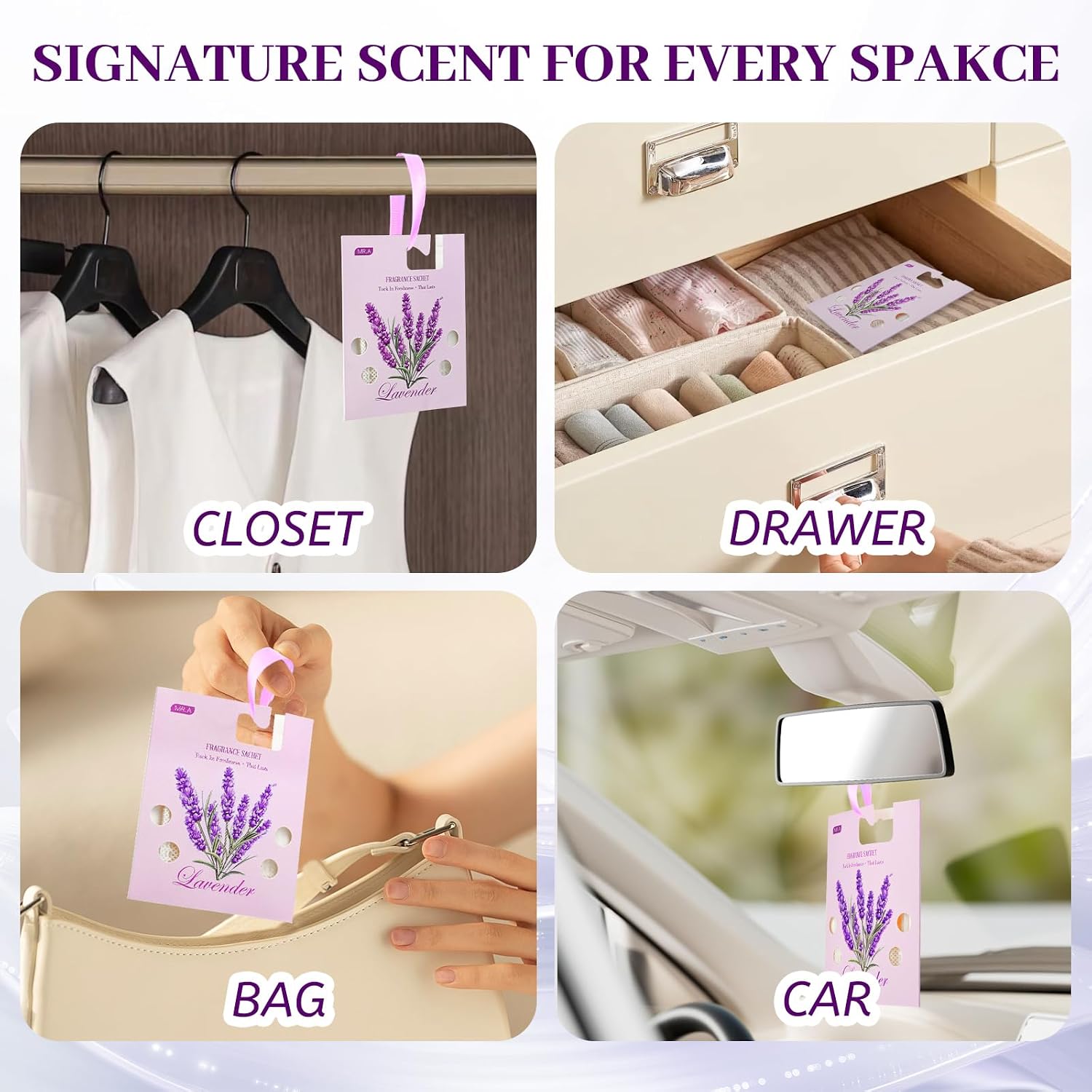 13Packs Lavender Scented Sachets, Fragrance Sachet Bags for Drawers and Closets, Air Fresheners for Car and Home, Closet Deodorizer Scented Drawer Fresheners for Dresser with Hanger Hooks