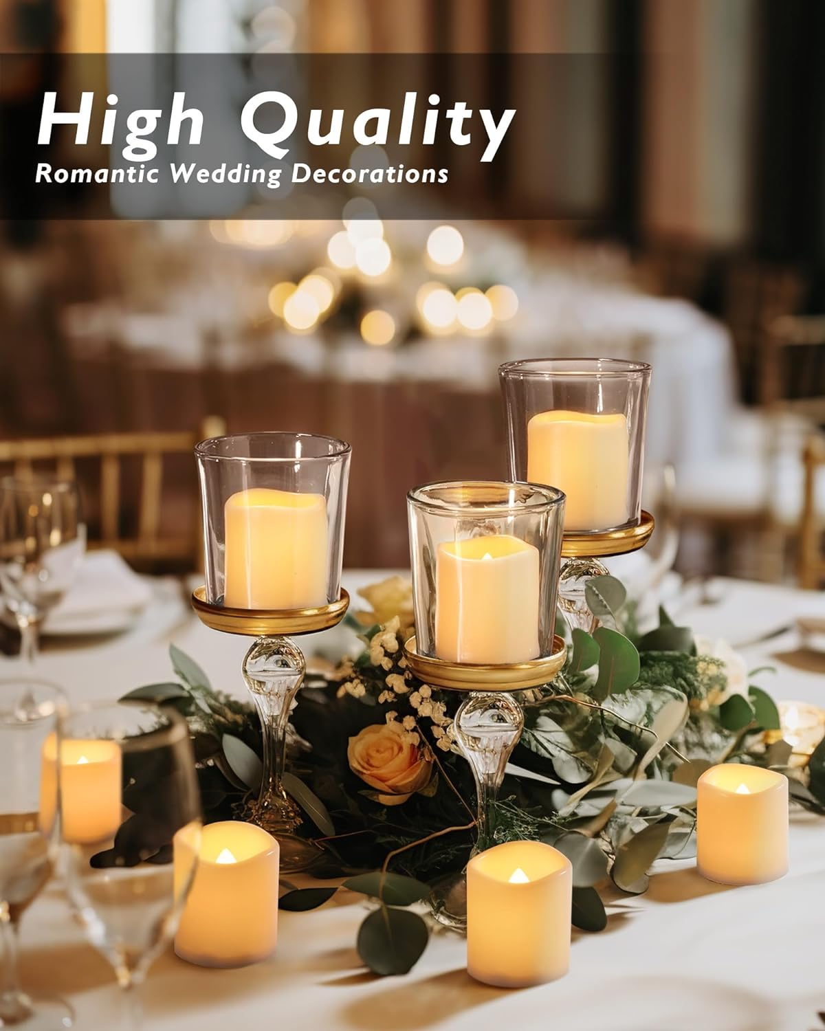 Homemory 50Pack Flickering Flameless Votive Candles for Wedding Decorations, 200+ Hour Warm White Electric Fake Candles, Battery Operated LED Tealight for Engagement Party, Receptions, Churches Decor