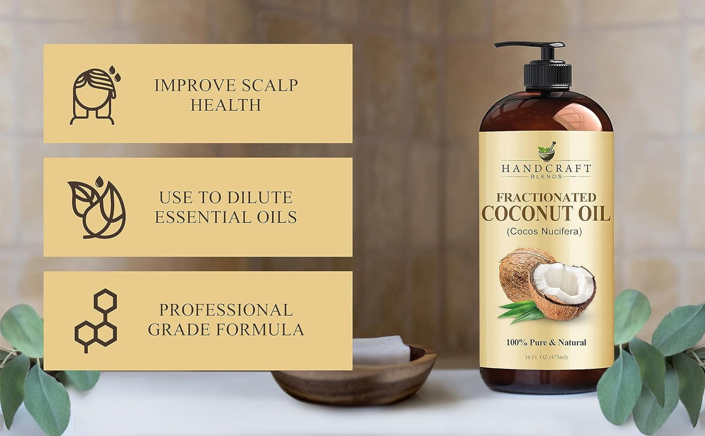 Handcraft Blends Cooling Massage Set: Fractionated Coconut Oil (16 Fl Oz) and Peppermint Essential Oil (4 Fl Oz) – 100% Pure & Natural – Carrier Oil for Dilution and Body Care
