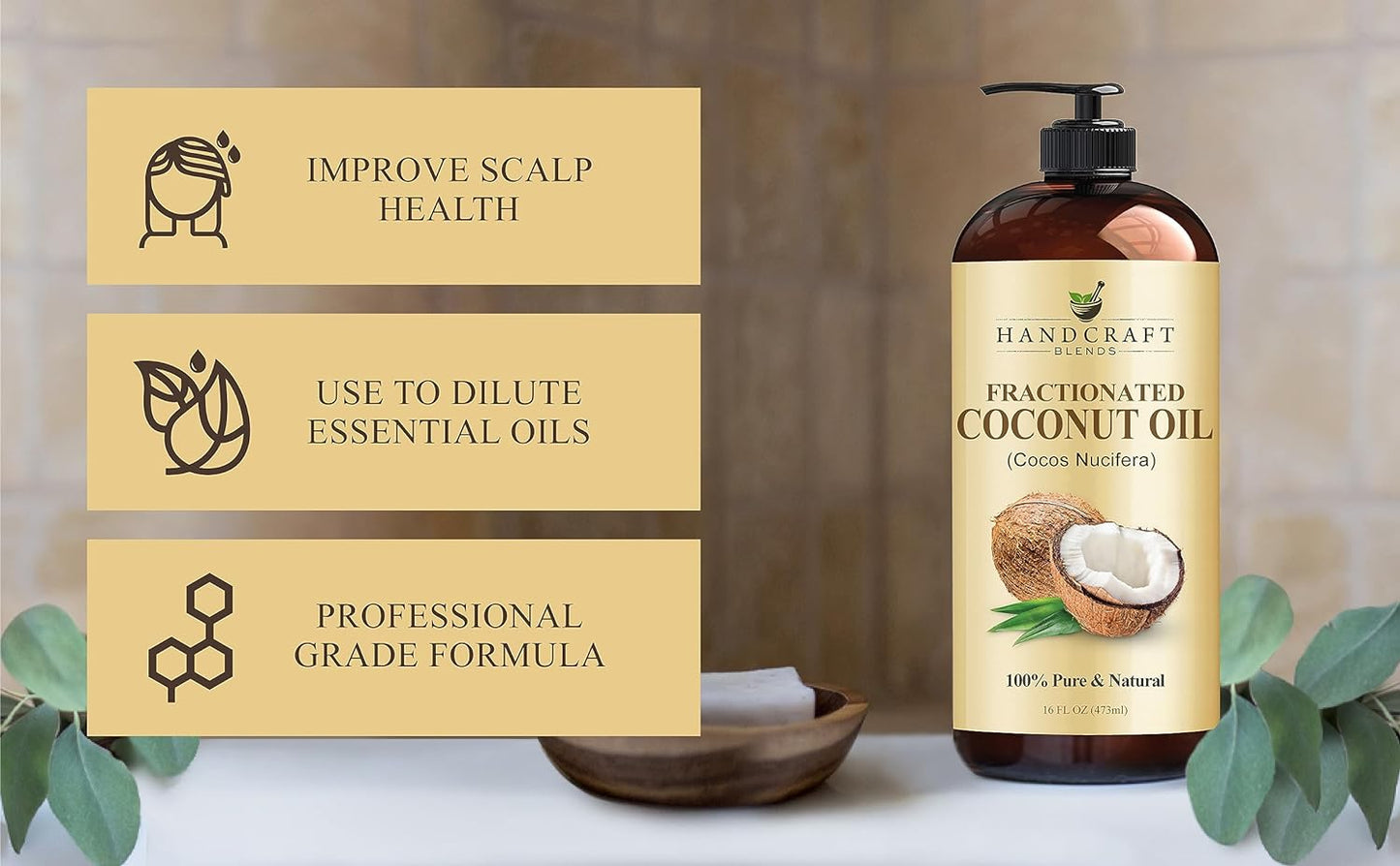 Handcraft Blends Castor Oil with Rosemary and Coconut Oils for Hair Growth, Eyelashes and Eyebrows - 100% Pure and Natural Hair, Body and Carrier Oil