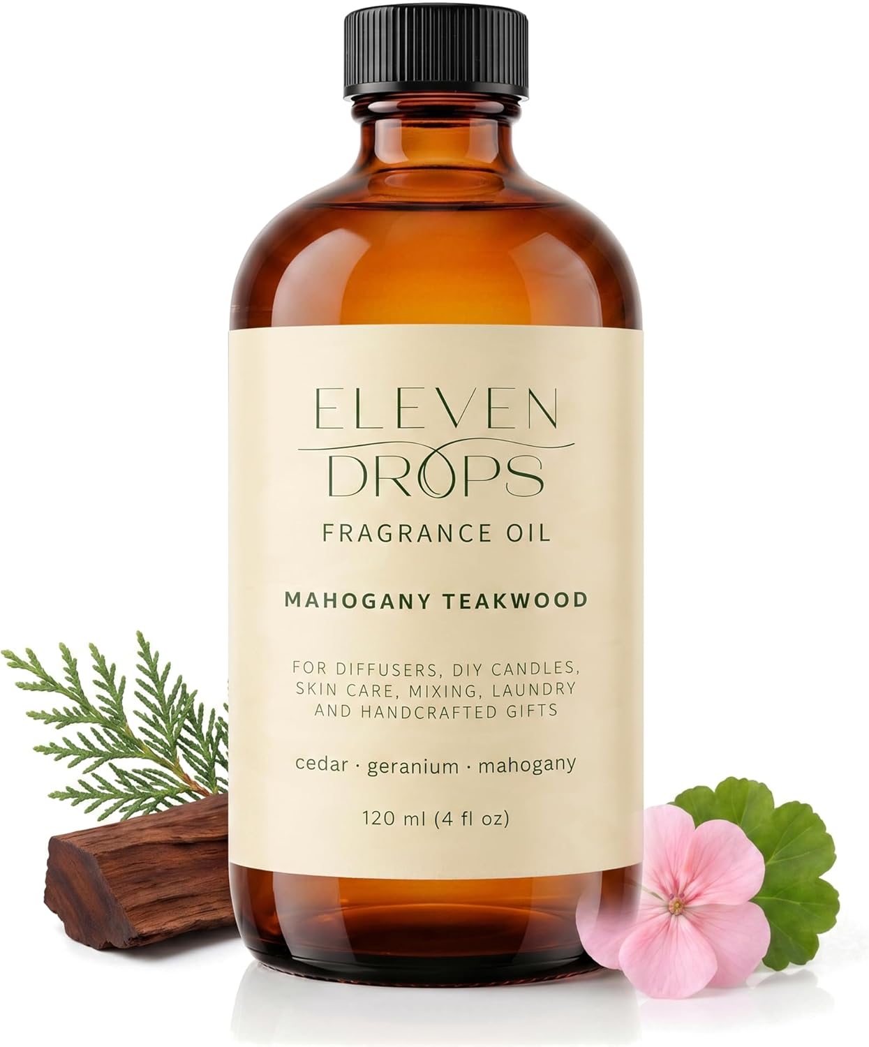 Mahogany Teakwood Fragrance Oil | Cedar, Geranium & Mahogany Notes | Long Lasting Scent Reed Diffuser Oil for Home, Office, Hotel, Car & Linen Spray | Pet Friendly IFRA Compliant, 4 oz