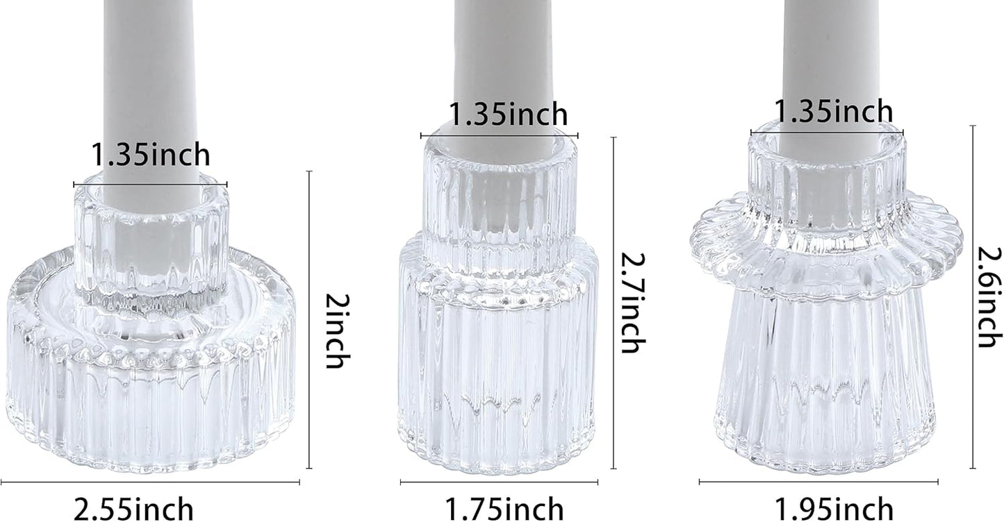 Vixdonos Glass Candlestick Holders Tealight Candle Holders for Table Centerpieces, Wedding Decor and Dinner Party (3 Pcs, Clear)