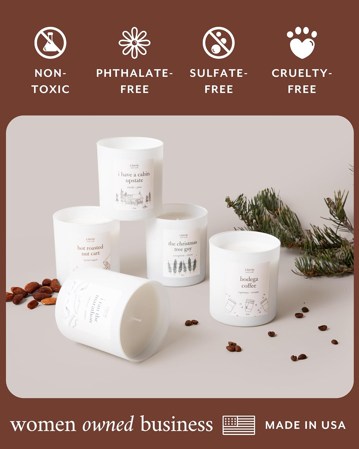 Literie NYC Inspired Scented Candle: I Have a Cabin in Upstate - Smoke & Pine Scent, 9oz, 50 Hour Burn, Vegan Soy & Coconut Blend Candle for Home Decor, Gift for Women & Men
