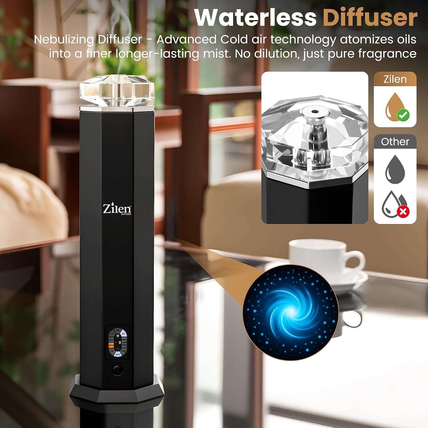 Limited Edition Design - Waterless Essential Oil Diffuser – 3600mAh Rechargeable Nebulizing Cold Air Scent Machine, Portable Luxury Crystal & Steel Design, Covers Up to 1,000 Sq Ft for Large Rooms