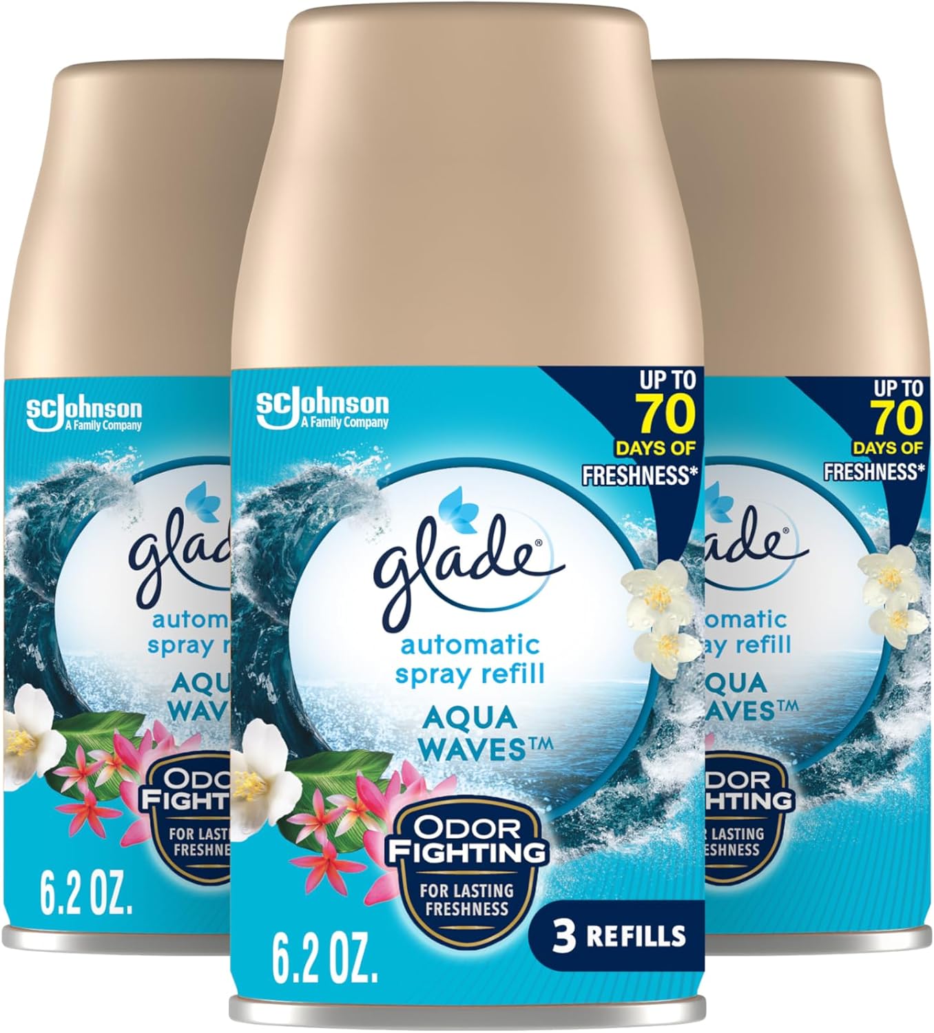 Glade Automatic Spray Refill, Air Freshener for Home and Bathroom, Aqua Waves, 6.2 Oz, 3 Count