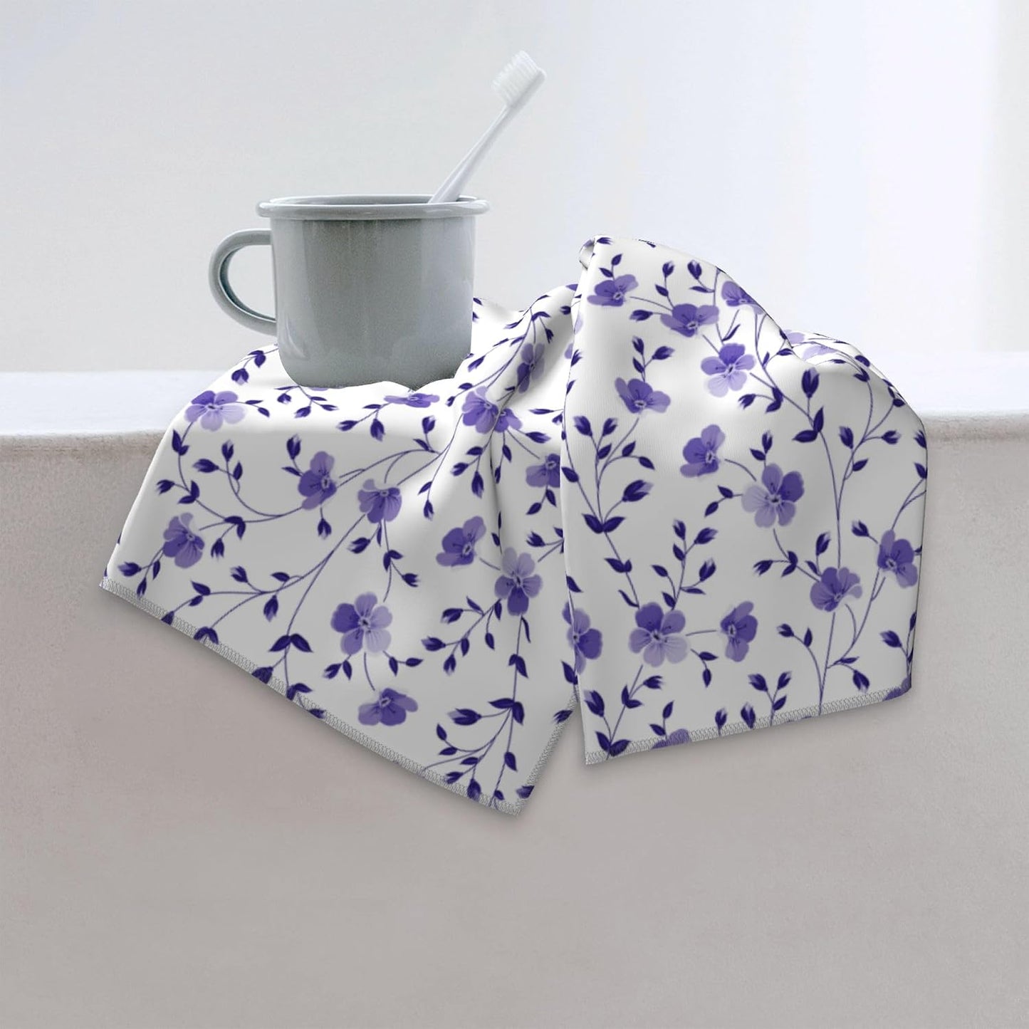Purple Floral Bath Hand Towels, Absorbent Purple Bathroom Hand Towels Decorative Set for Bathroom Gym Hotel Spa, Housewarming Gifts for New Home Women