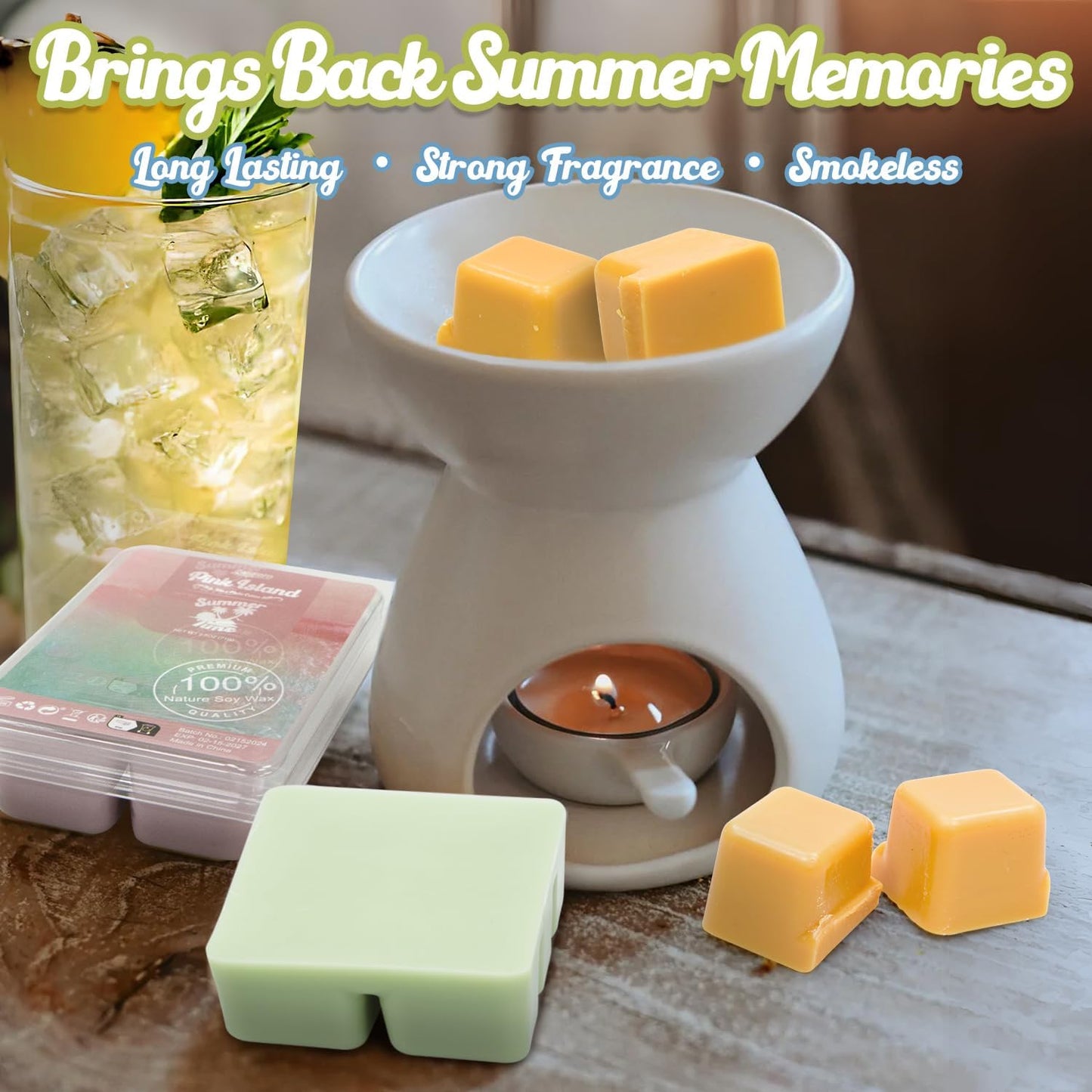 Salubrito Summer Scented Wax Melts, Strong Scented Soy Wax Cubes/Tarts Variety Gift Set, Fresh Cotton, Ocean Breeze, Mojito, Pink Island, Coconut, Pineapple, Vanilla Cream, Strawberry, 8x2.5oz