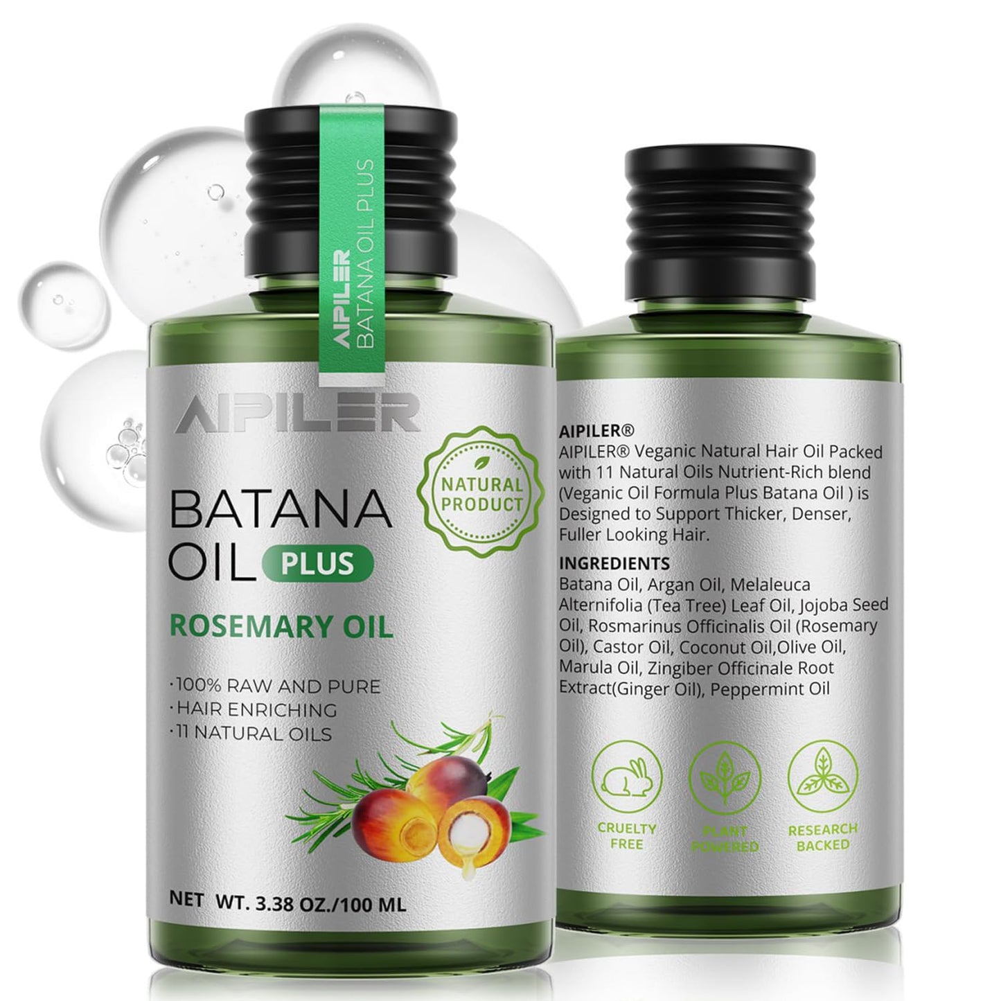 AIPILER Batana Oil for Hair Strenthening: Dr Sebi 100% Pure and Raw Honduras Hair Treatment Oil - Pre or Post Shower Hair care for Curly/Coily/Wavy Hair 3.38 fl oz(Rosemary)