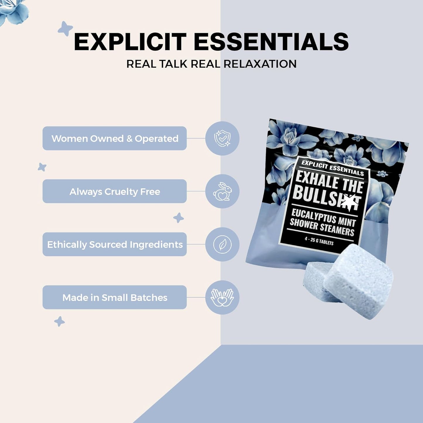 Explicit Essentials Exhale The BS Eucalyptus Mint Shower Steamers | Aromatherapy Eucalyptus and Mint Shower Steamers | Spa Shower Gift for Stress Relief, Relaxation & Self-Care