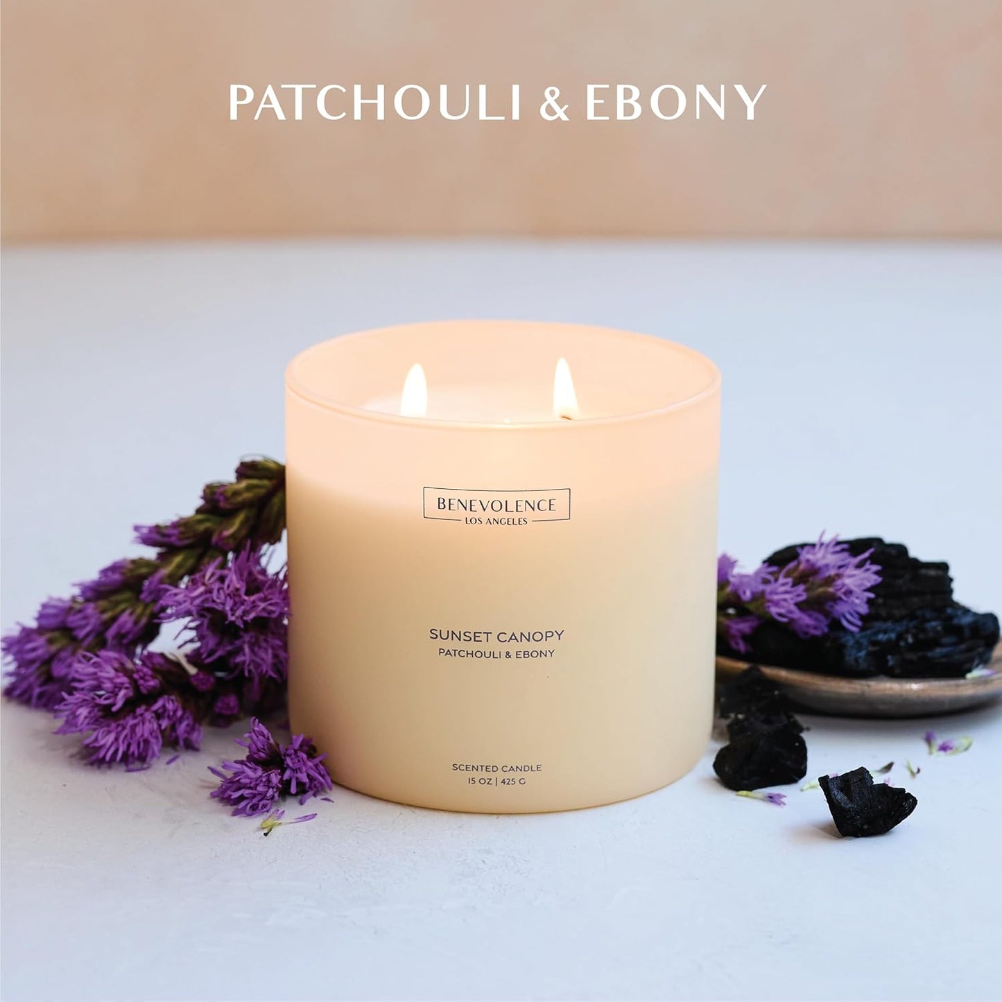 Patchouli & Ebony – Benevolence LA 3-Wick Fall Scented Candle for Home | 15oz, 50-Hour Burn | Natural Soy Wax | Warm & Grounding Home Fragrance | Malibu Sands Collection – Gift for Women & Men
