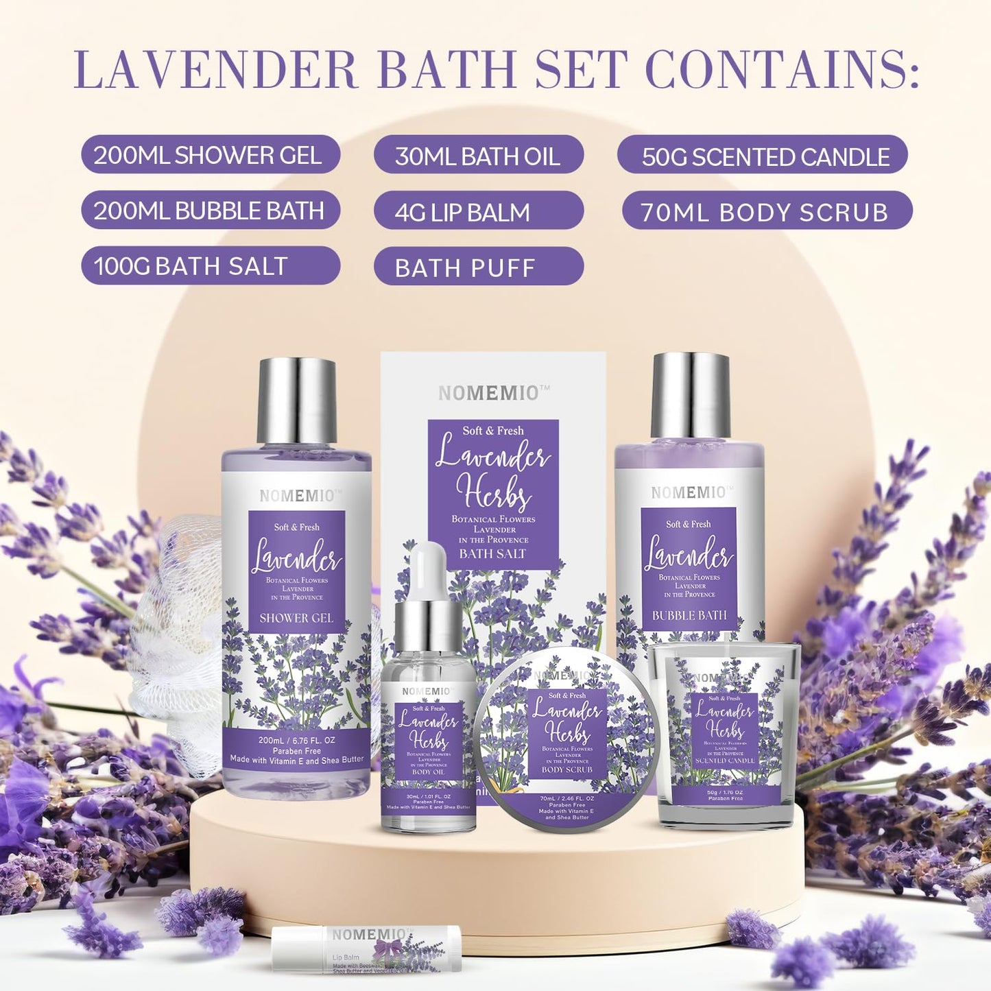 Mother's Day Gift, Spa Gift Basket for Women, 8pcs Lavender Spa Kit Set with Body Wash, Bubble Bath, Scrub, Bath & Beauty Skin Care Gift Sets, Christmas Gifts Set for Women, Her, Mom