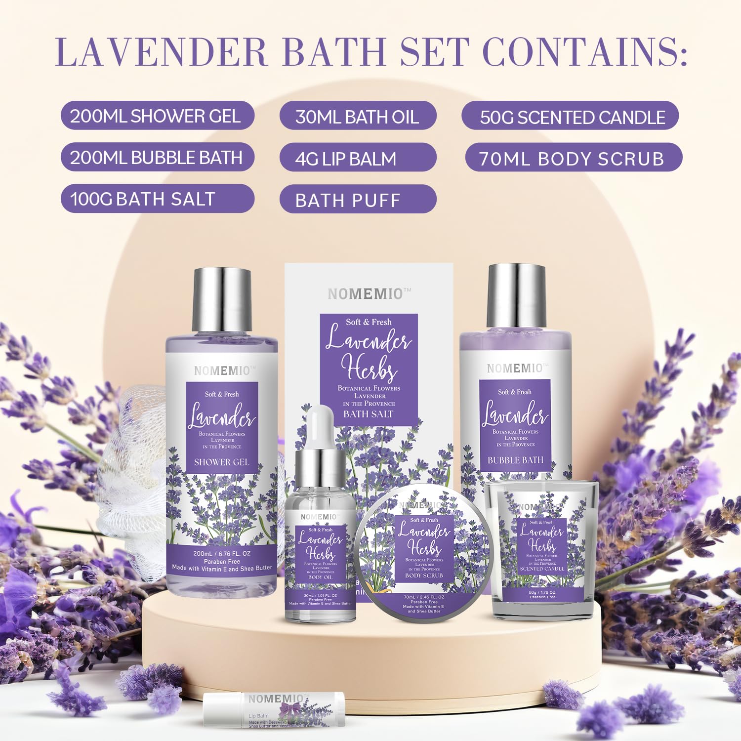 Mother's Day Gift, Spa Gift Basket for Women, 8pcs Lavender Spa Kit Set with Body Wash, Bubble Bath, Scrub, Bath & Beauty Skin Care Gift Sets, Christmas Gifts Set for Women, Her, Mom