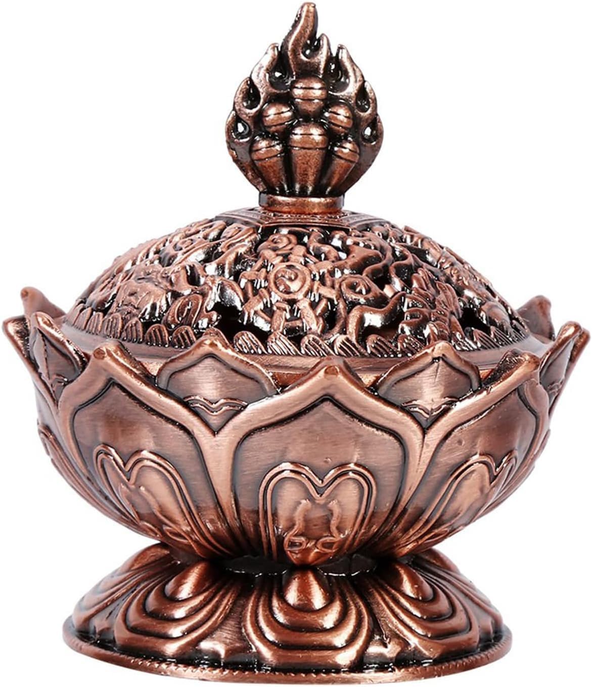 Classic Lotus Incense Burner,Super Mini Lotus Cone Incenses Holder,Incense Burner Holder,Mini Vintage Lotuss Flower Shaped Incense Holder,for Stick and Cone Incense (Antique Red)