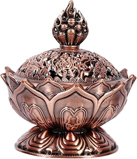 Classic Lotus Incense Burner,Super Mini Lotus Cone Incenses Holder,Incense Burner Holder,Mini Vintage Lotuss Flower Shaped Incense Holder,for Stick and Cone Incense (Antique Red)