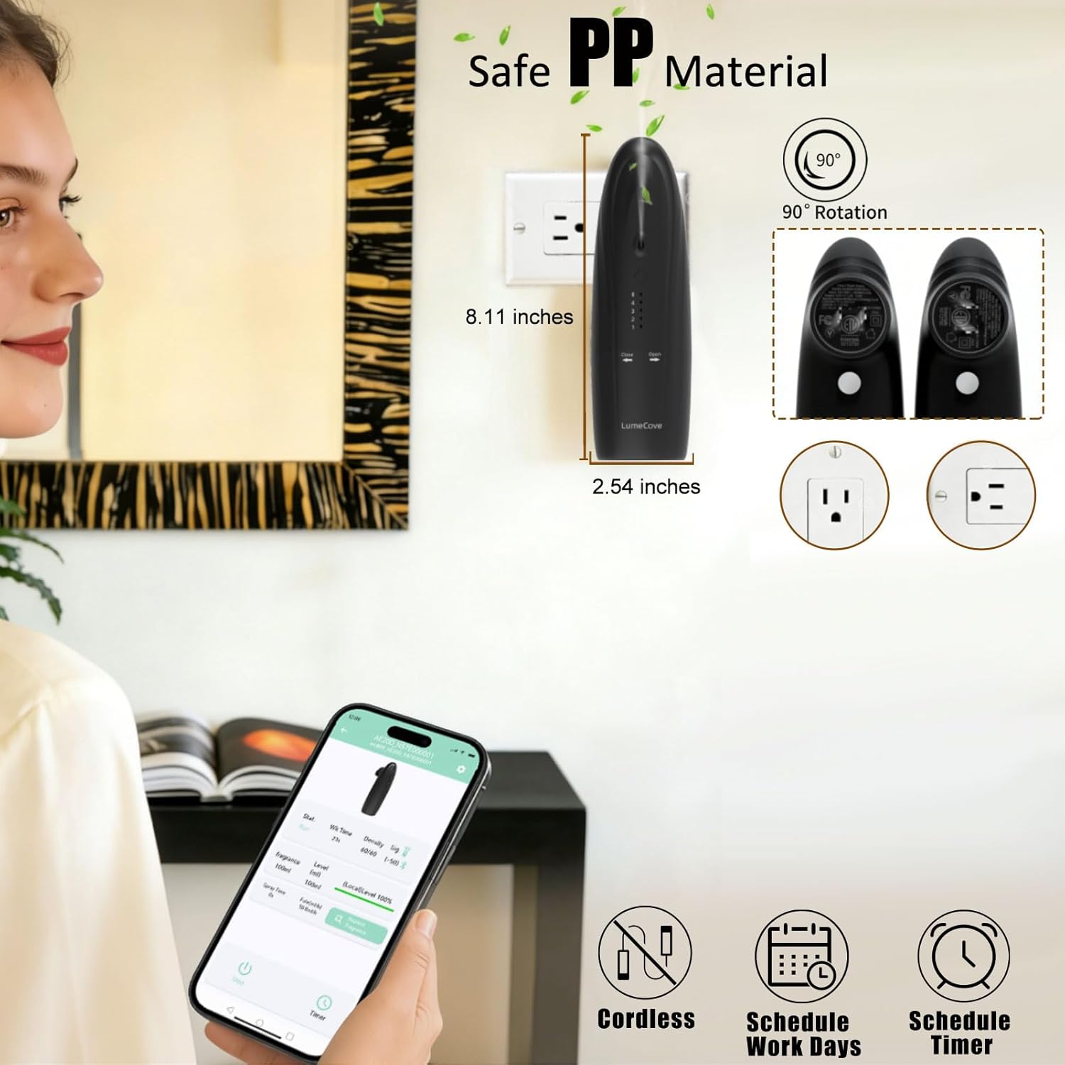 Plug-in Waterless Essential Oil Diffuser Smart App Bluetooth Scent Machine, Hotel Collection Cold Air Nebulizing Diffuser, Black
