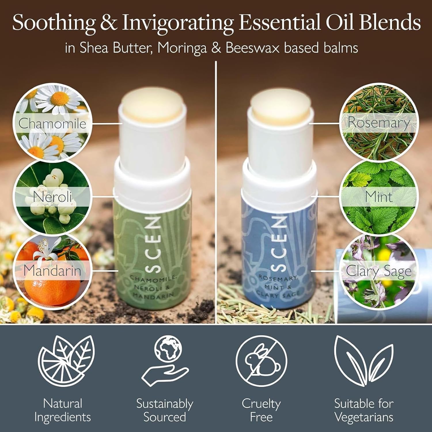 Scentered Aromatherapy Balm Sticks for Stress-Relief & Focus - Roll On Essential Oil Blends of Rosemary, Mint, Chamomile - Aromatherapy Gifts for Women - De-Stress & Focus