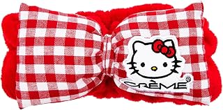 The Crème Shop x Hello Kitty Teddy Headband - Spa Headband for Skincare, Face Masks, Washing Face, Makeup and Bathing - Soft, Gentle Material for All Skin Types (Red Gingham)