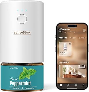 Essential Oil Diffuser for Home, Smart Waterless Aromatherapy Diffuser SF101S Pro, Plug in Room Scent with Timer & 120-Day Natural Aroma – Free 30ml Peppermint(Cyan Blue)