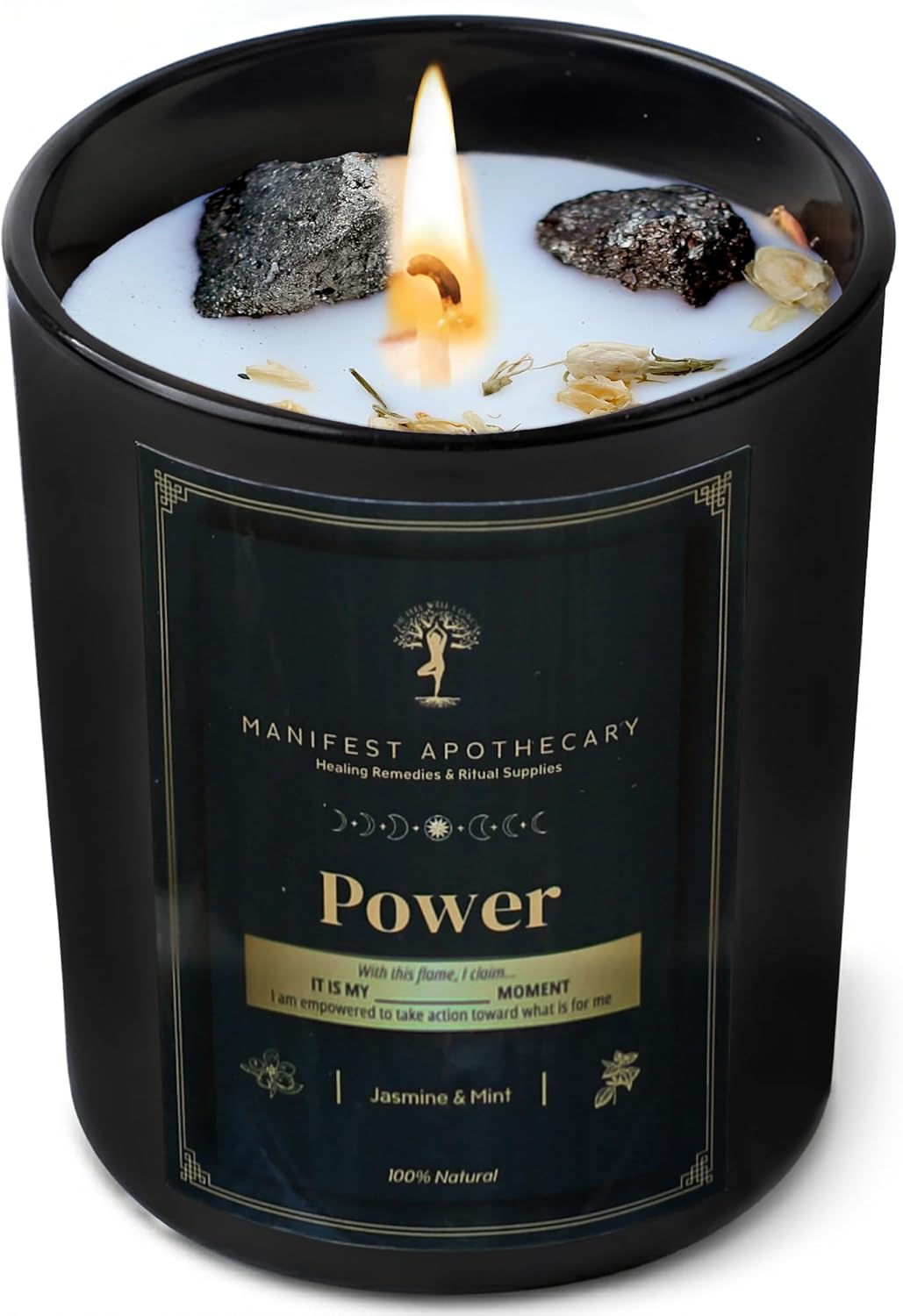 Aromatherapy Scented Candle for Confidence & Motivation – Hand-Poured Soy Candle Infused with Jasmine, Mint & Pyrite Crystals – 10.5 Oz & 50 Hrs Burn Time – Ideal Birthday Gift