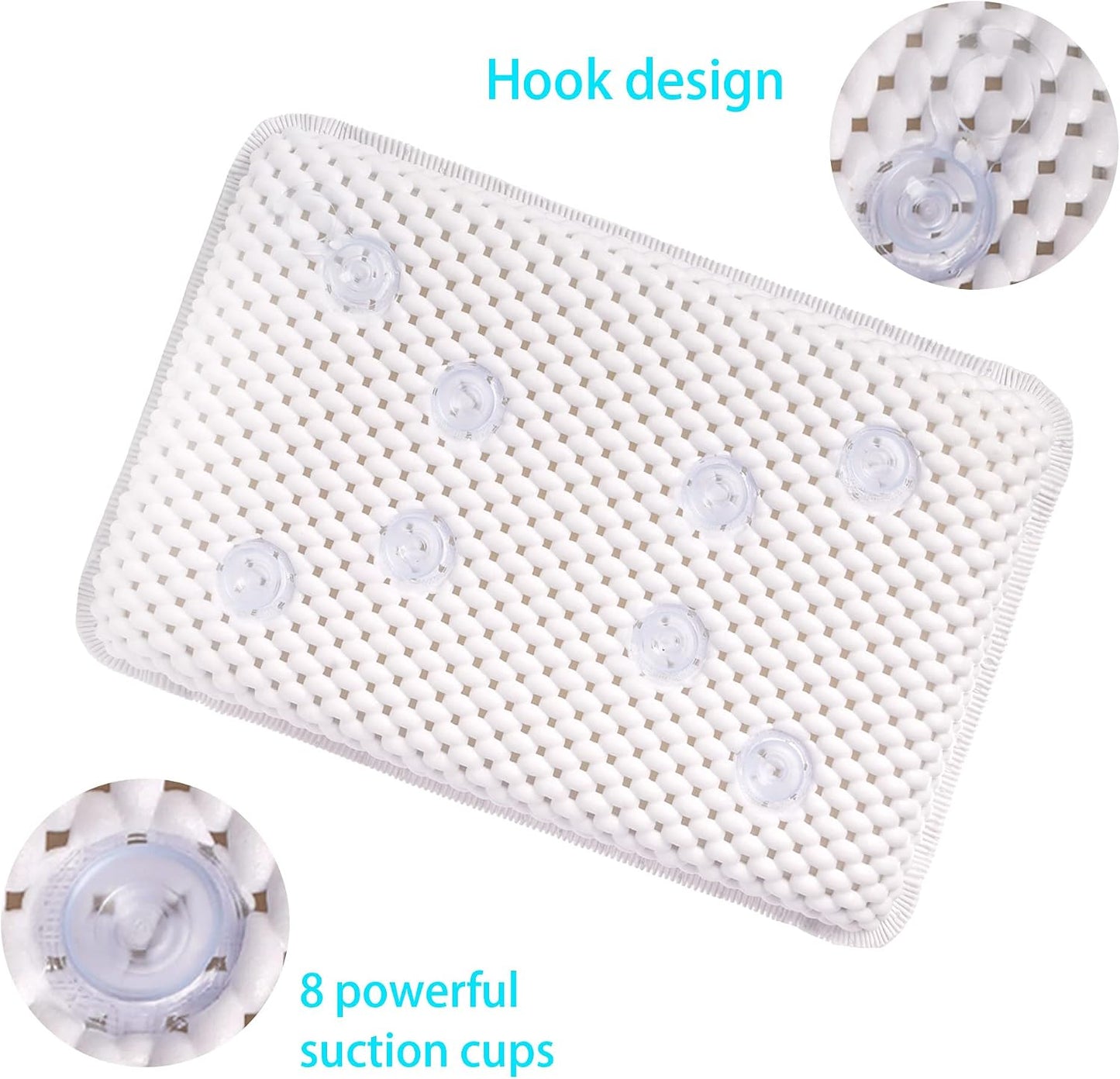 OSVINO Bath Pillow Thick Comfy Drainage for Jetted Tub Spa Cushion with 8 Suction Cups, White, 7.5"x11.5"x2"