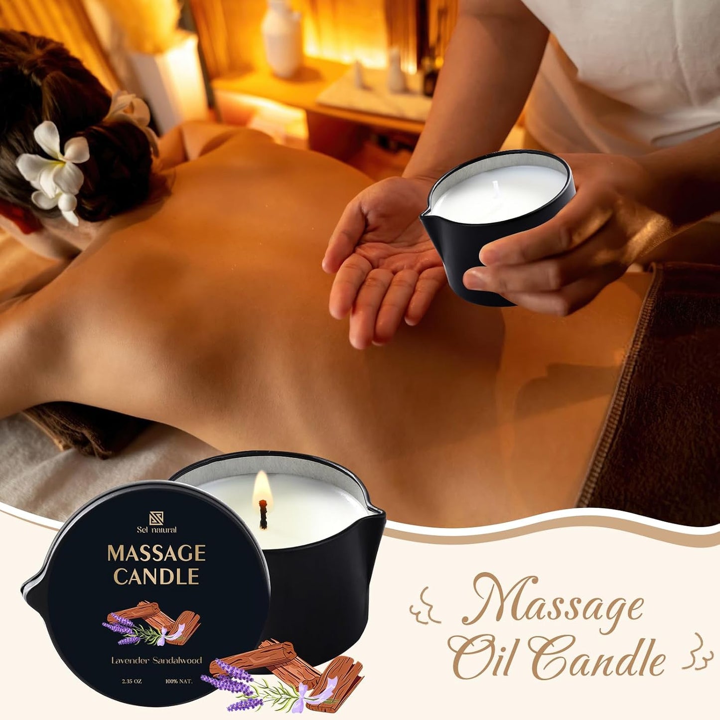 3 Pack Massage Oil Candles 2.35oz Low Temp Massage Candles 3 Scent Spa Therapy Body Oil Home Gift for Relaxation, Couples, or Self-Care (2.35 oz, Vanilla Amber, Lavender Sandalwood, Coconut Lime)