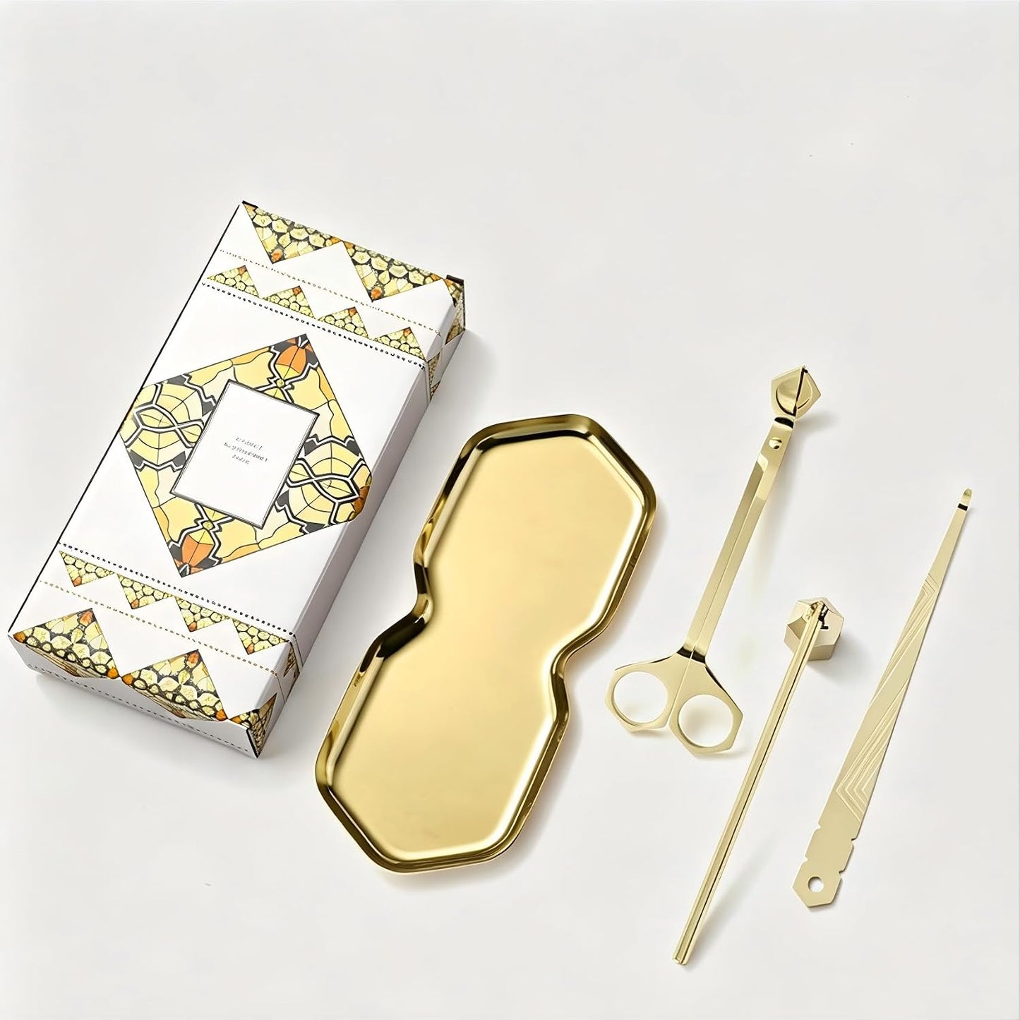 PATOISE 4 in 1 Candle Accessory Set, Wick Trimmer, Candle Snuffer, Wick Scoop,Storage Tray,Perfect for Candle Lovers(Gold)