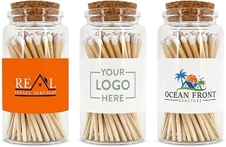 Custom Wooden Matches in a Jar with Striker - Realtor Swag, Real Estate Agent Marketing - Personalized Matches Bulk with Your Logo, Long Matches in Apothecary Glass Jar, Approx. 80 Safety Matches