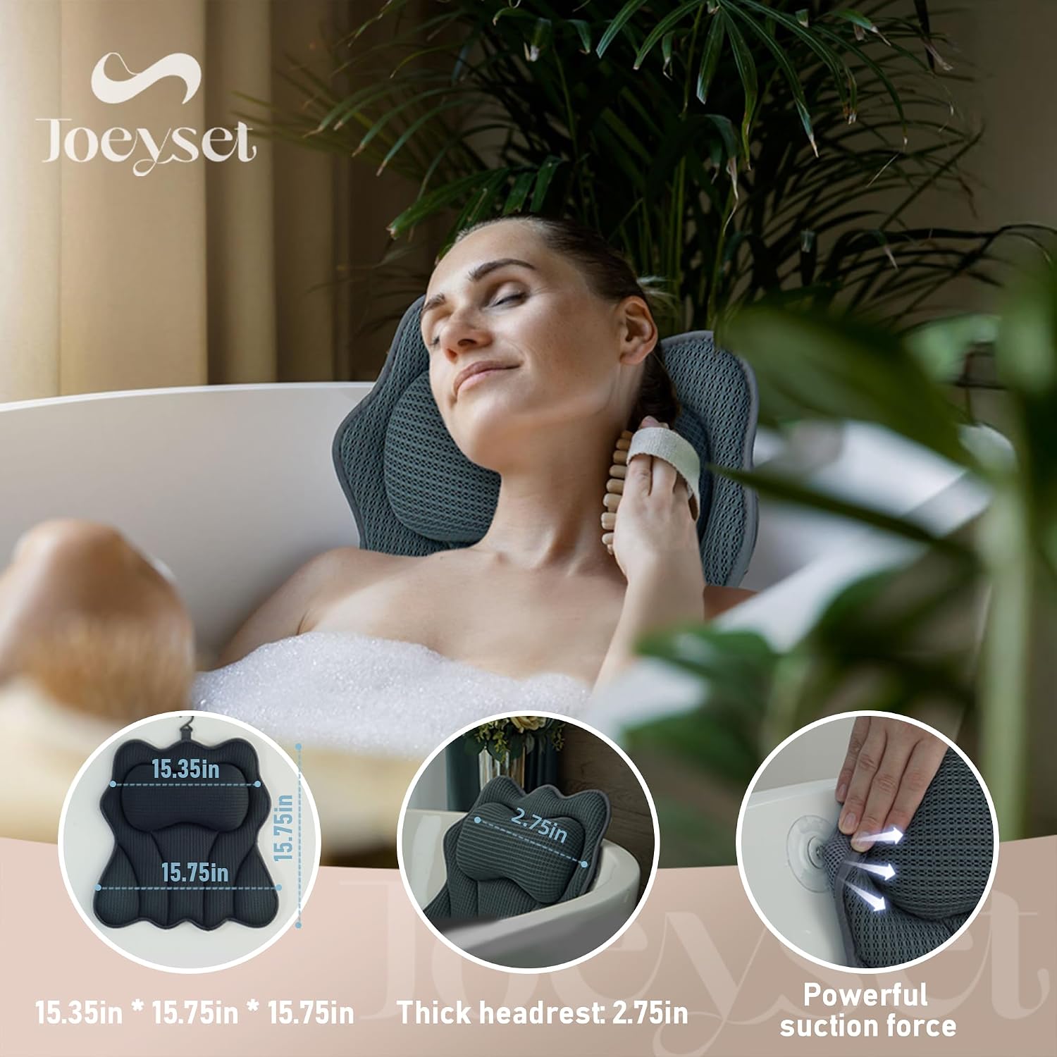 Bath Pillows for Tub – Luxury Bath Pillow & Bathtub Pillow with 6 Strong Suction Cups, Soft Cushion for Head and Neck Support, Relaxing Bath Accessories for Women (Gray)