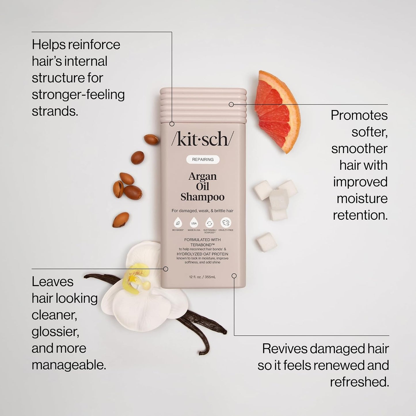 Kitsch Argan Oil Shampoo for Hair Growth – Repairing Hair Shampoo for Women & Men with Terabond™ – Hydrating Hair Care w/Oat Protein – Paraben, Phthalates, Silicone & Sulfate Free Shampoo - 12.3 oz