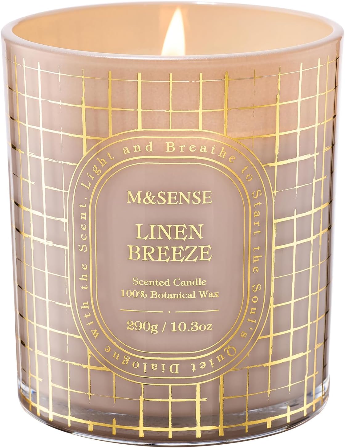 M&SENSE Fresh Linen Soy Candle 10.3oz Golden Stamped | Non-toxic, 55H Slow Burn, Clean Cotton Summer Scented, Laundry Room & Bathroom Freshener