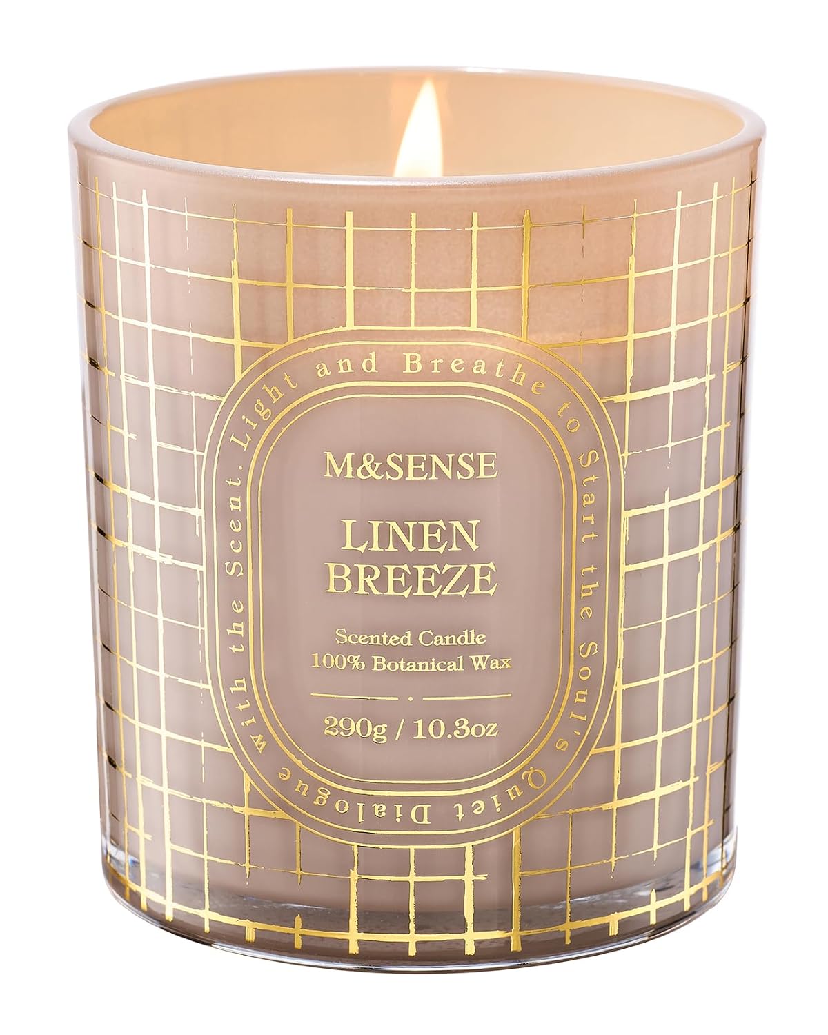 M&SENSE Fresh Linen Soy Candle 10.3oz Golden Stamped