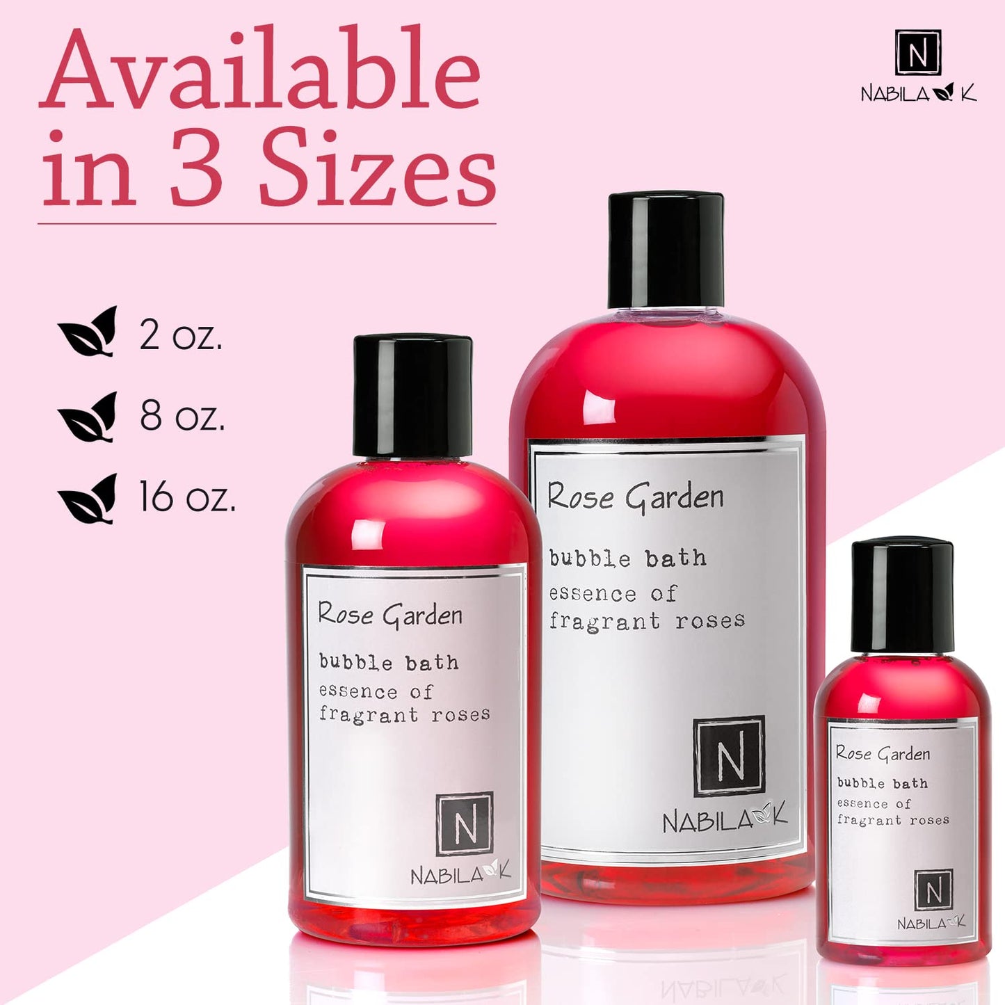 Nabila K Rose Garden Travel Size Bubble Bath with Rose Essential Oils | Natural & Organic, Sulfate-Free, Tear-Free | Aromatherapy Floral Bath Soak for Sensitive Skin | for Women & Men, 2 oz