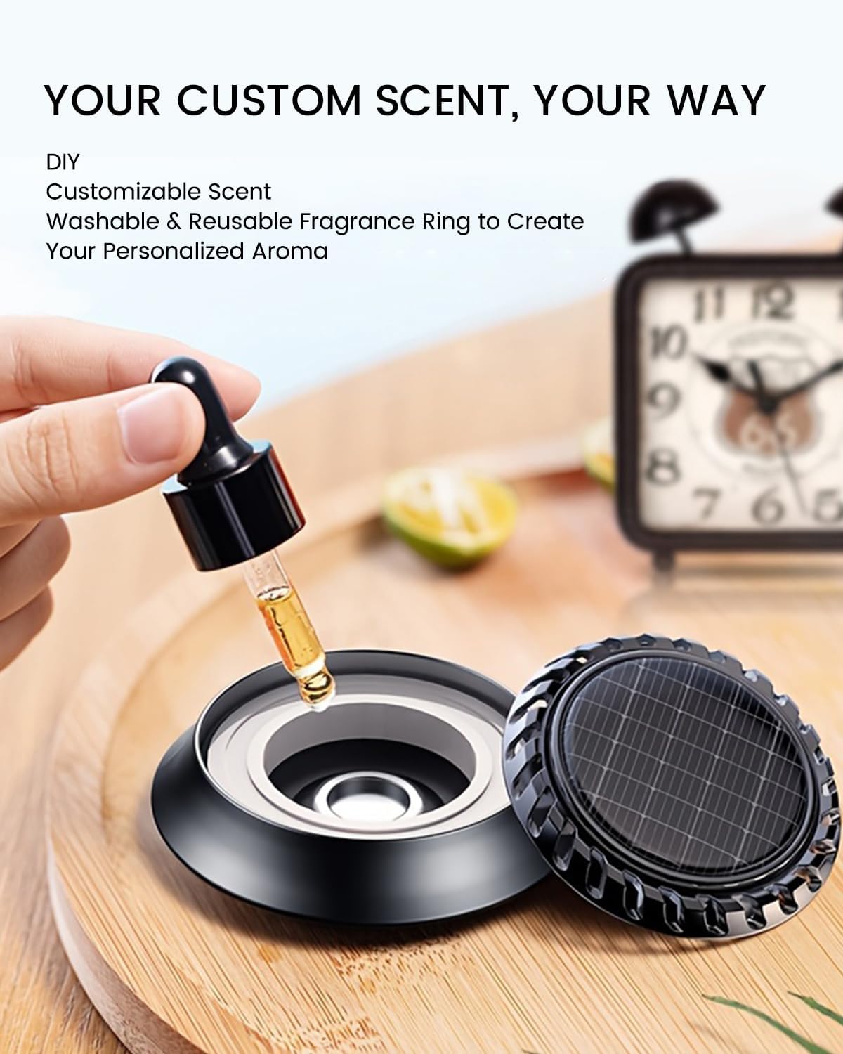 CAFELE Solar-Powered Car Aromatherapy Diffuser, DIY Essential Oil Car Freshener, Rotating Auto Air Freshener No Oil Included, Universal Car Dashboard Decoration & Odor Eliminator