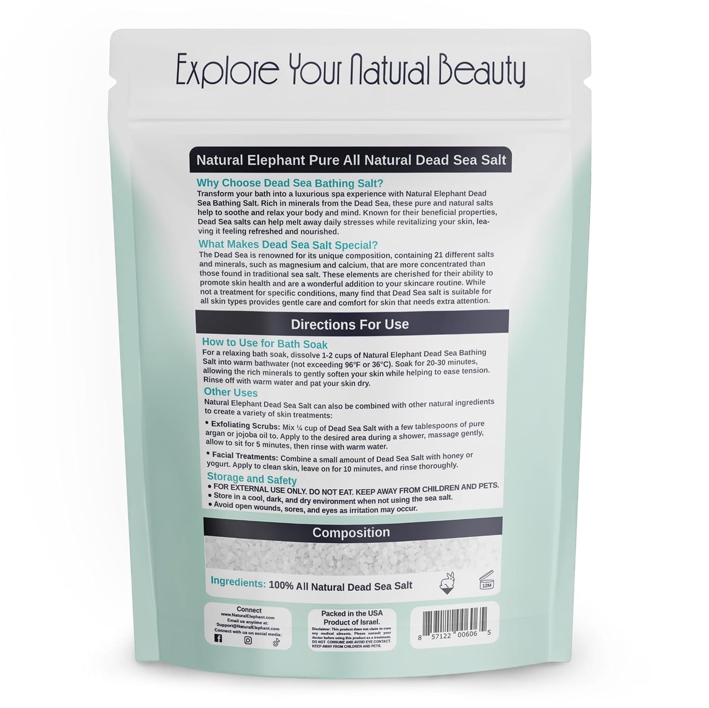 Natural Elephant Dead Sea Bath Salt | 10 Pound Bag (160oz) | 100% Natural and Pure| Coarse Grain | Ideal for Baths and Soaks