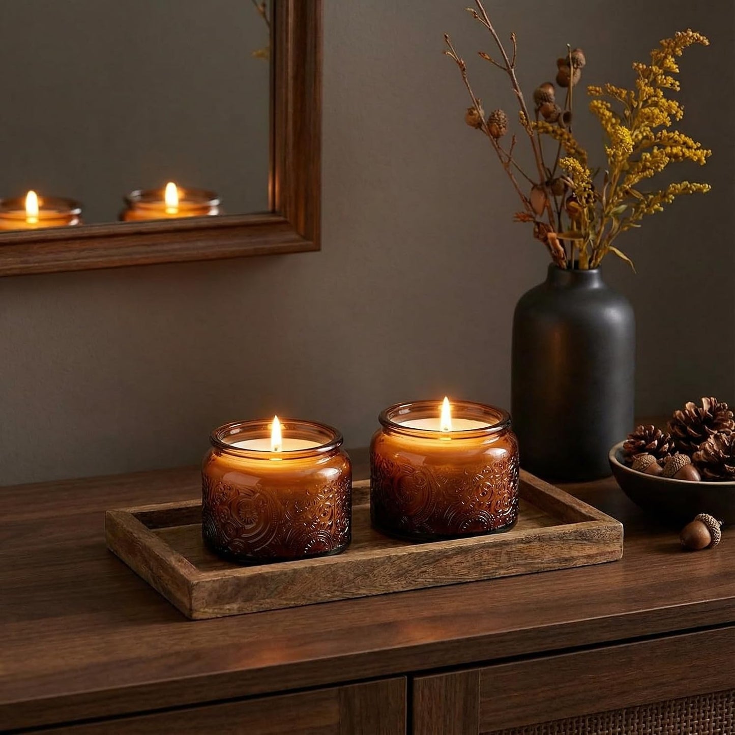 4 oz Mocha Sun Moon Stars Candle Jars with Bamboo Lids, 18 Pack | Patented Embossed Design, Includes Wick Centering Devices & Warning Labels, Multiple Color Options
