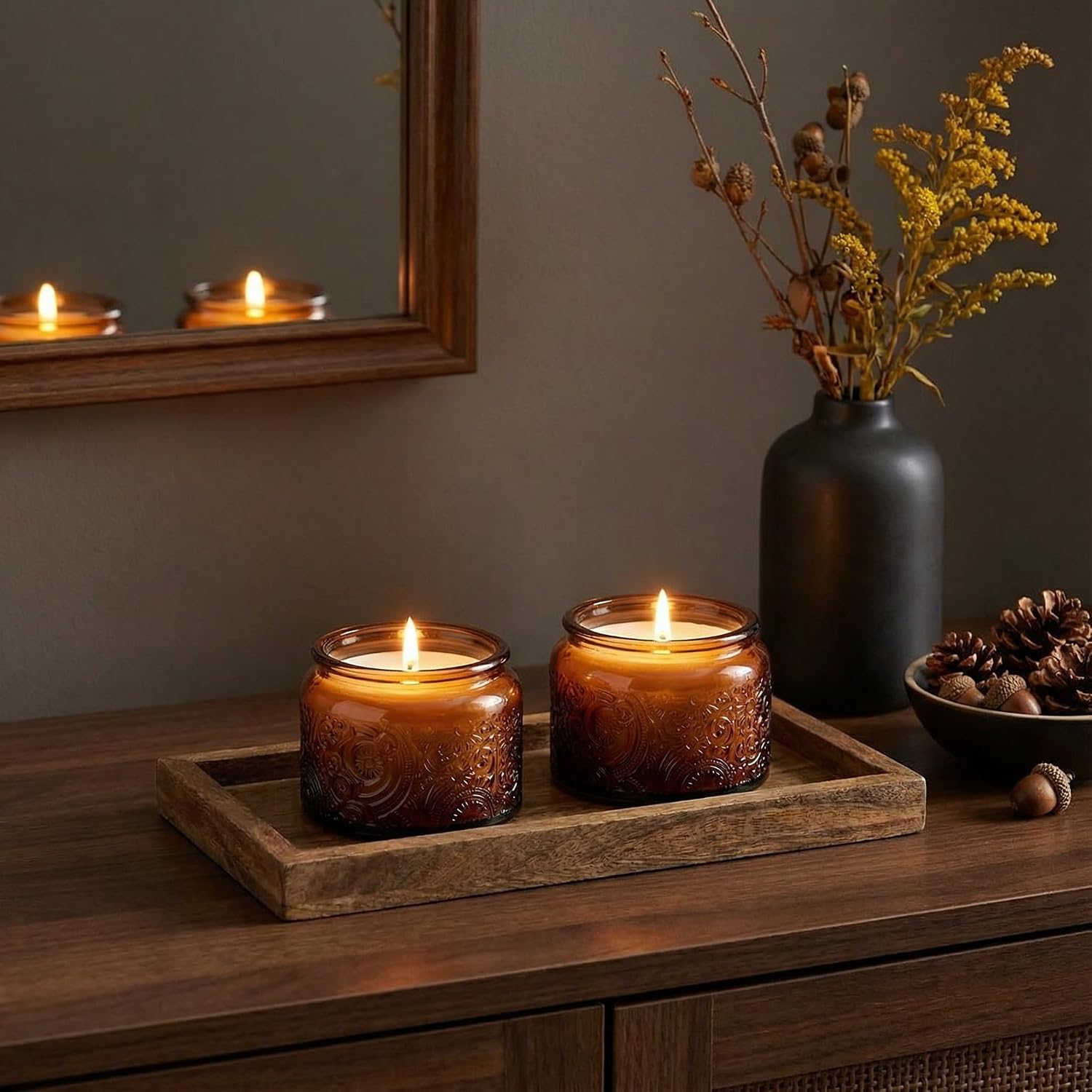 4 oz Mocha Sun Moon Stars Candle Jars with Bamboo Lids, 18 Pack | Patented Embossed Design, Includes Wick Centering Devices & Warning Labels, Multiple Color Options