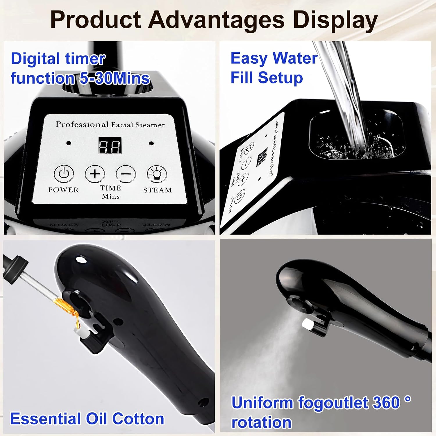 Professional Facial Steamer for Deep Hydration,Ozone Face Steamer with More Steam,Estheticians Steamer on Wheels with Time Setting,Adjustable Height Suitable for Beauty, Spa and Home Use