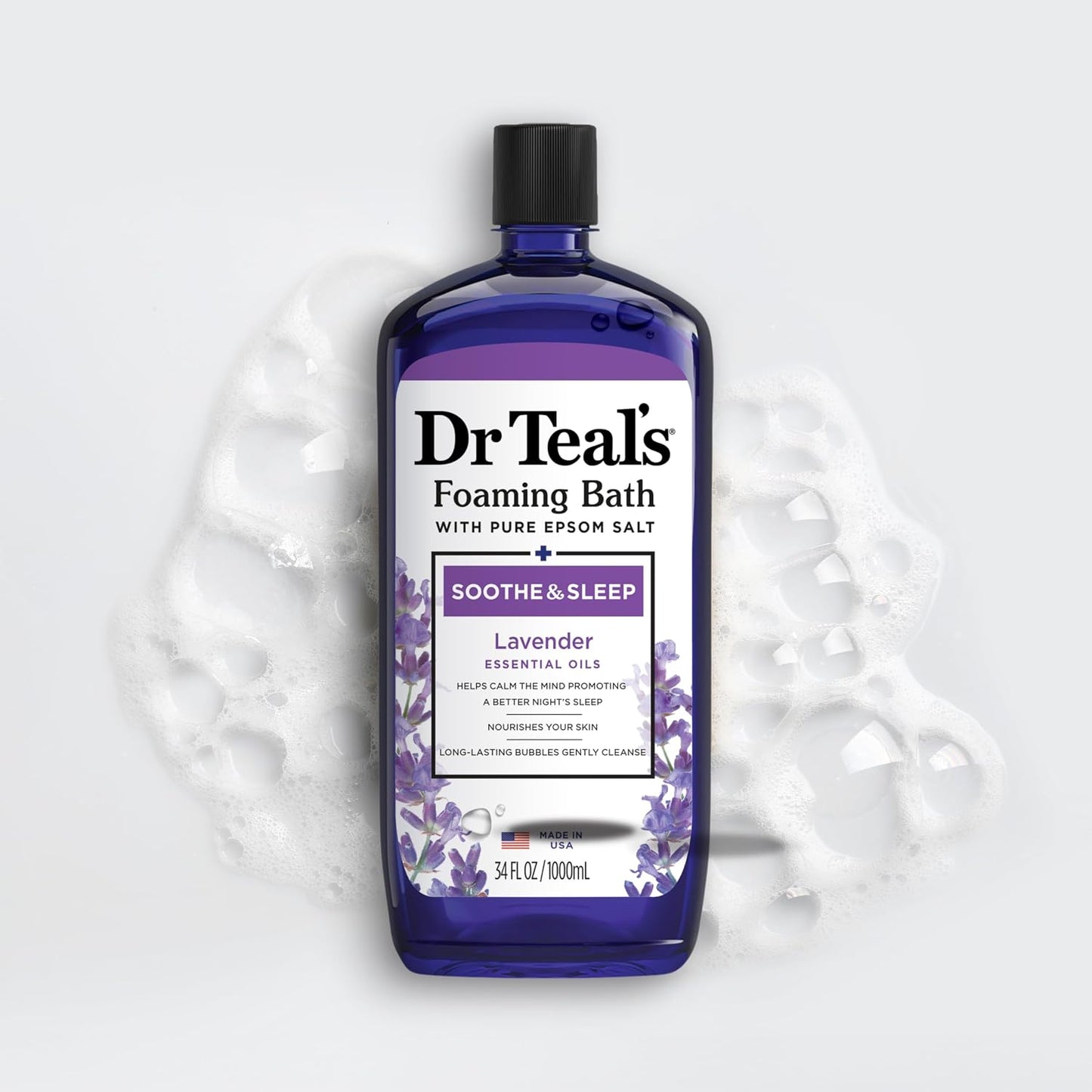 Dr Teal’s Foaming Bath with Pure Epsom Salt, Soothe & Sleep with Lavender, 34 Ounces (Packaging May Vary)