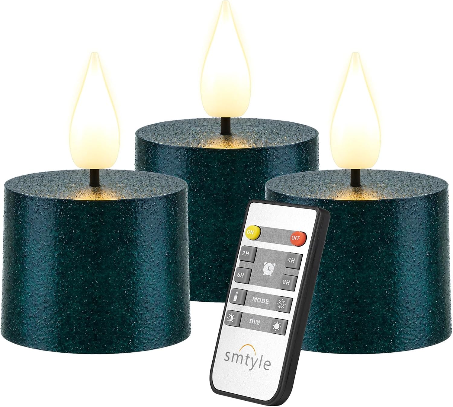 Smtyle Small Green Flickering Flameless Candles with Remote – Battery-Operated Round Xmas Candles, Set of 3 Long-Lasting Tealight for Christmas Decor, Table Decorations & Home Mantel Display