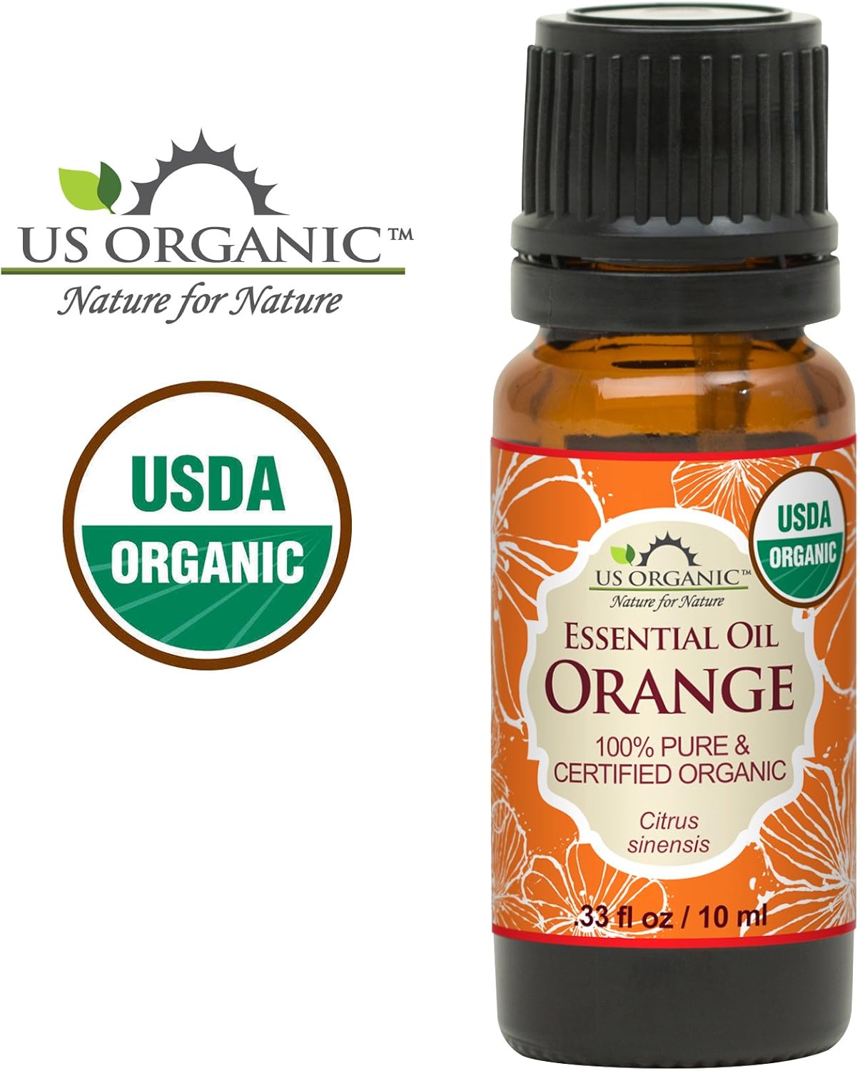 US Organic 100% Pure Sweet Orange Essential Oil - USDA Certified Organic - 10 ml - w/Improved caps and droppers (More Size Variations Available)