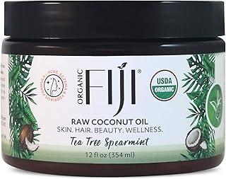 Organic Fiji Raw Cold Pressed Coconut Oil for Hair, Skin, Face & Body | Relaxing Massage Oil | Tea Tree Spearmint,12 oz for Women Men & Baby