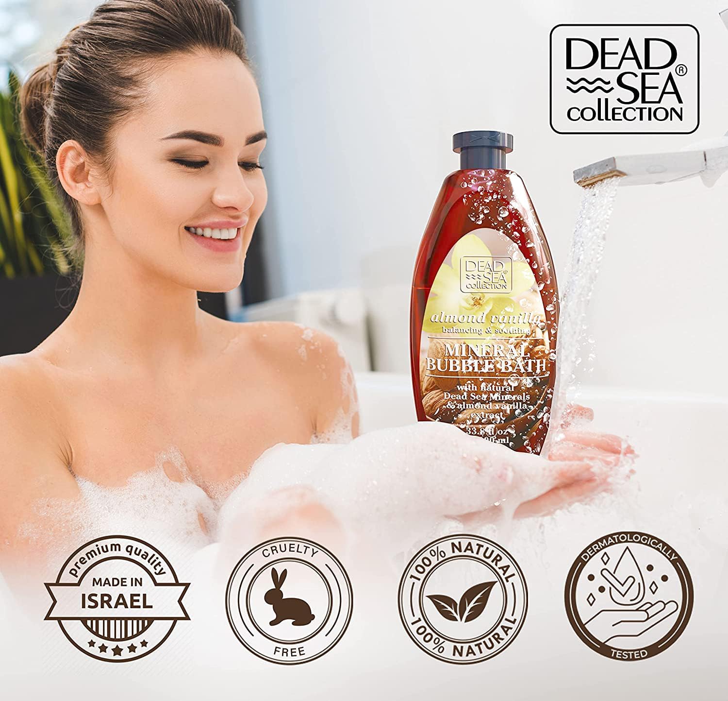 Dead Sea Collection Bubble Bath with Almond Vanilla for Women and Men - Sweet Almond Oil and Dead Sea Salt - Nourishing and Moisturizing Skin - Pack of 2 (67.6 fl.oz)