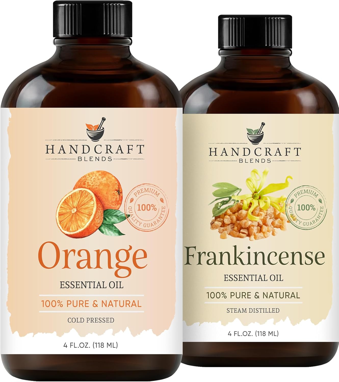 Handcraft Blends Bright & Balanced Set: Frankincense and Orange Essential Oils – (2 x 4 Fl Oz) – 100% Pure & Natural – for Diffuser, Aromatherapy, and DIY Projects